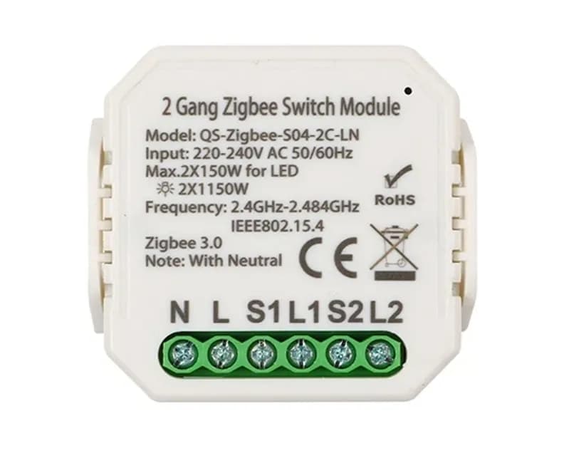2 Gang ZigBee Switch Module QS-Zigbee-S04-2C-LN